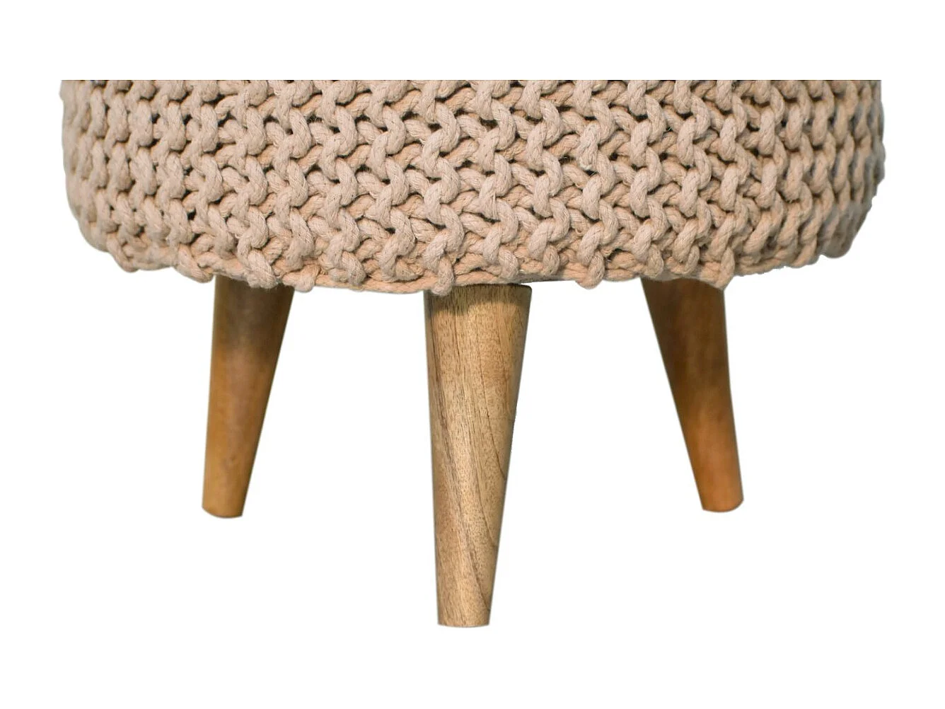 Artisan Furniture Solid Wood Keeva Beige Round Footstool