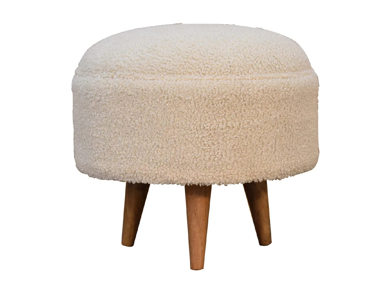 Artisan Furniture Solid Wood Cream Boucle Rounded Footstool
