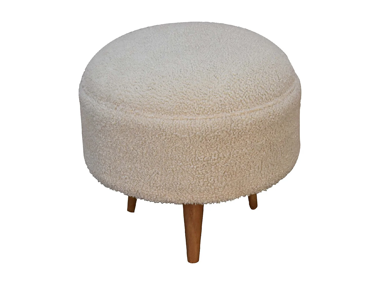 Artisan Furniture Solid Wood Cream Boucle Rounded Footstool