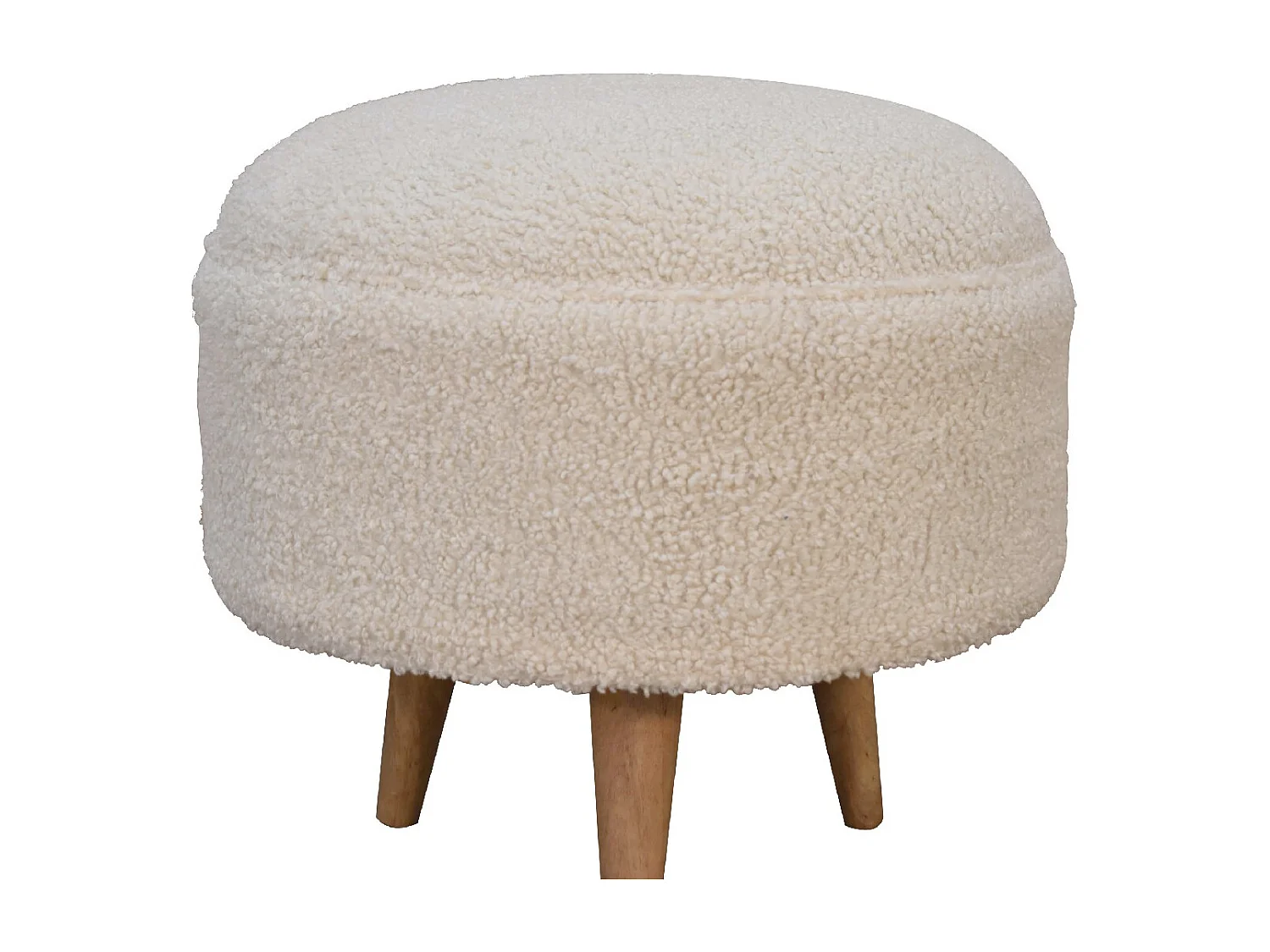 Artisan Furniture Solid Wood Cream Boucle Rounded Footstool