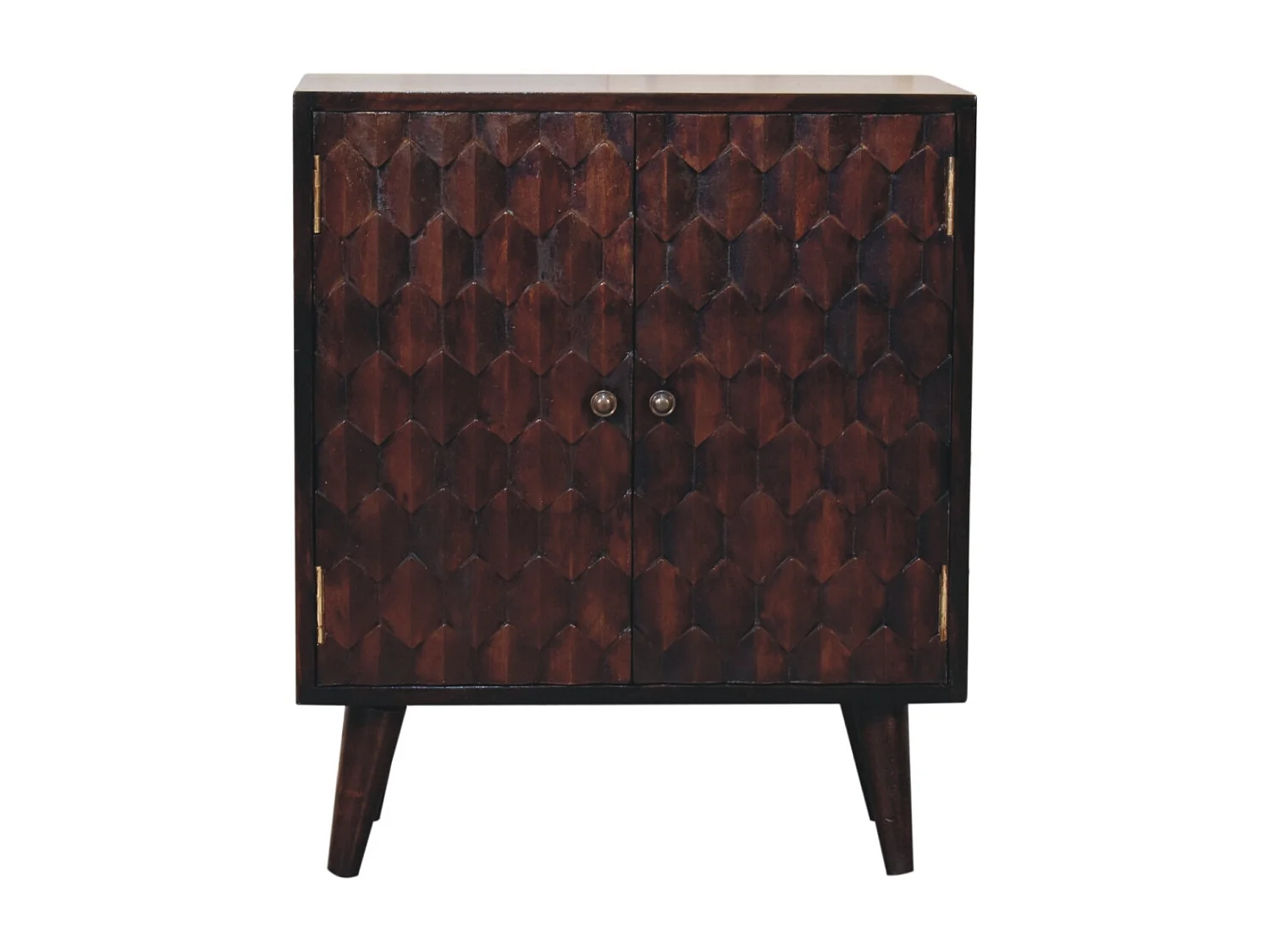 Artisan Furniture Solid Wood Mini Pineapple Carved Light Walnut Cabinet