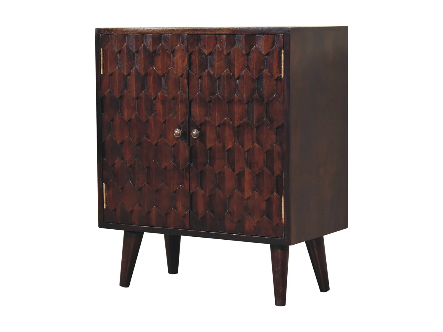 Artisan Furniture Solid Wood Mini Pineapple Carved Light Walnut Cabinet