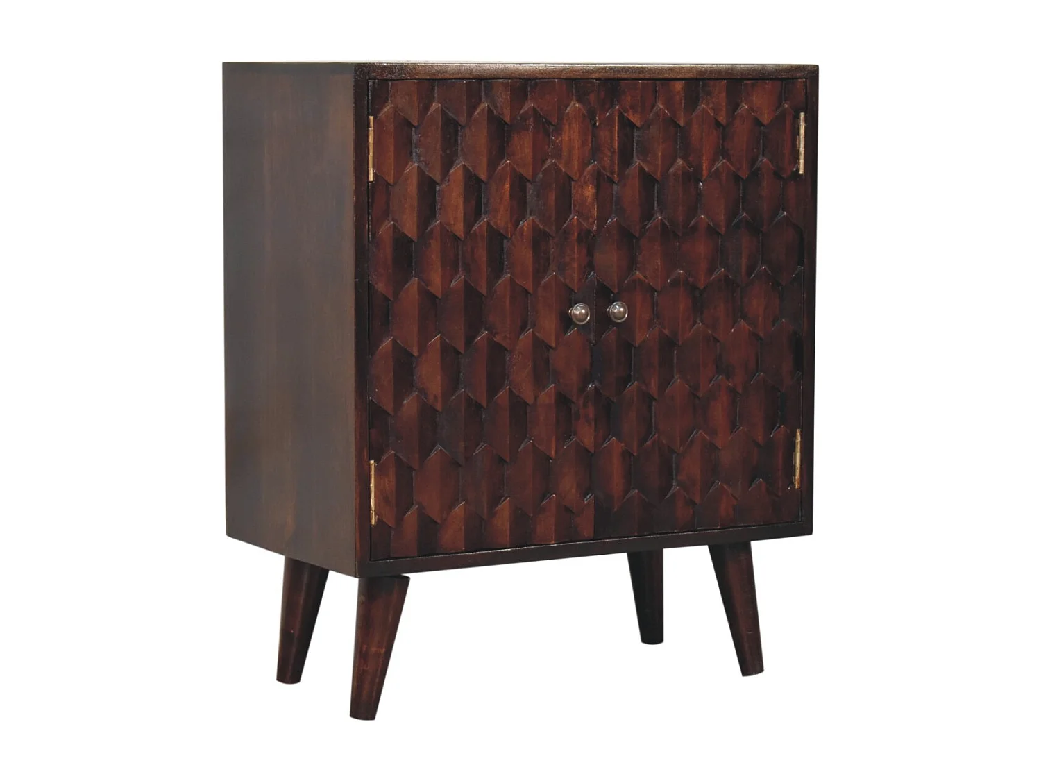 Artisan Furniture Solid Wood Mini Pineapple Carved Light Walnut Cabinet