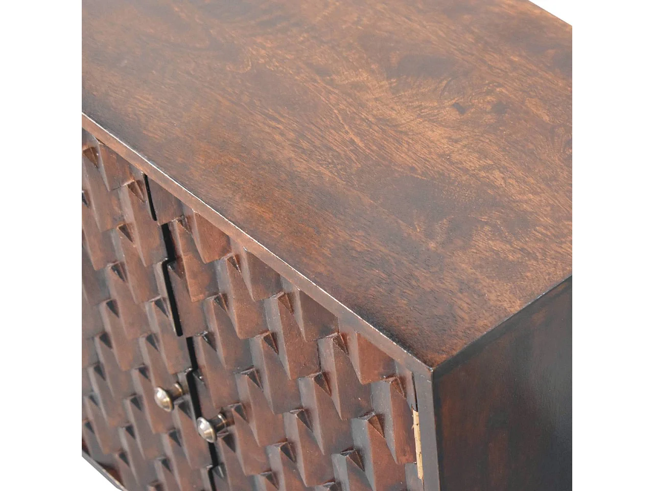 Artisan Furniture Solid Wood Mini Pineapple Carved Light Walnut Cabinet