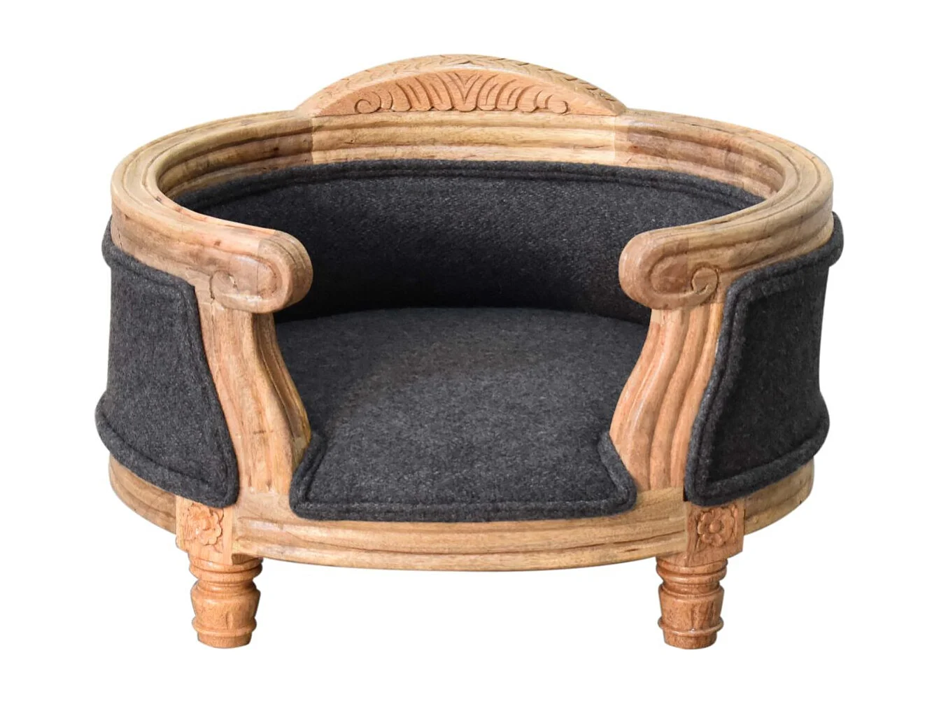 Artisan Furniture Solid Wood Carved Battleship Tweed Pet Bed