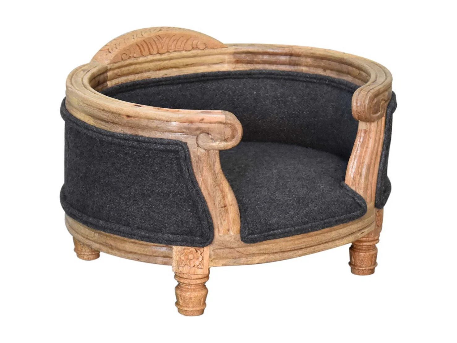 Artisan Furniture Solid Wood Carved Battleship Tweed Pet Bed