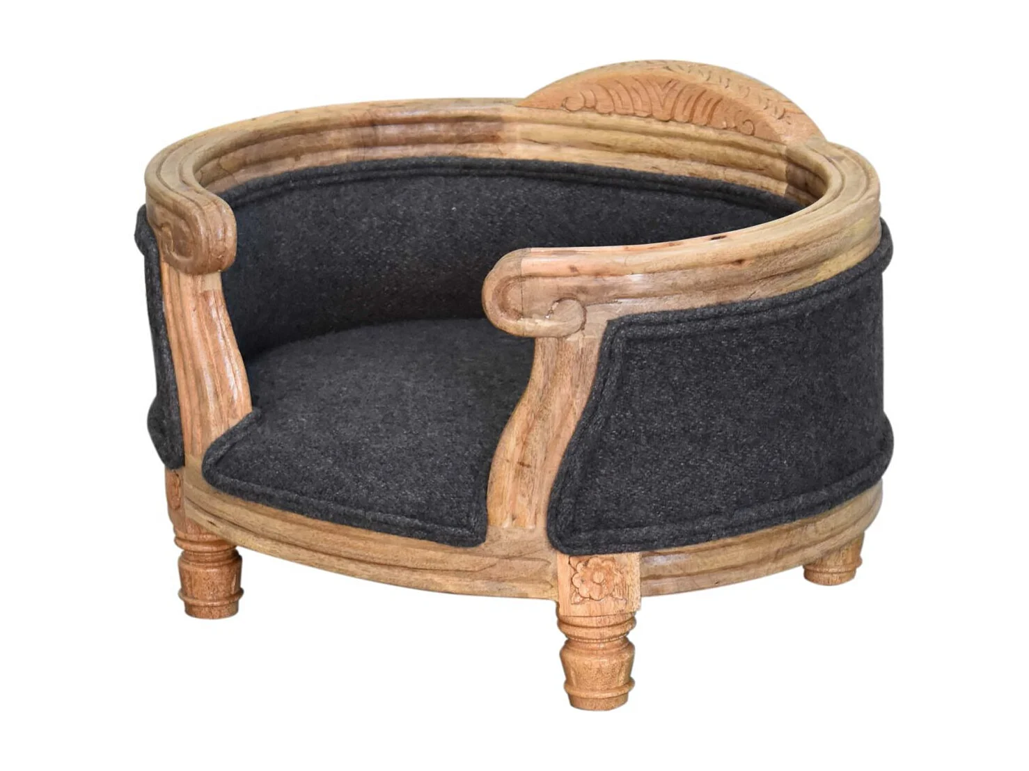 Artisan Furniture Solid Wood Carved Battleship Tweed Pet Bed