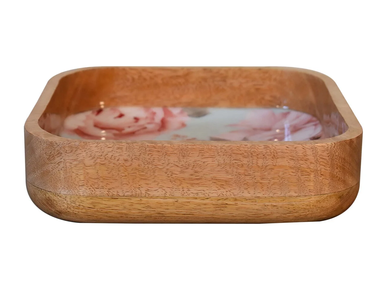Artisan Furniture Solid Wood Pink Floral Square Bowl Set of 2