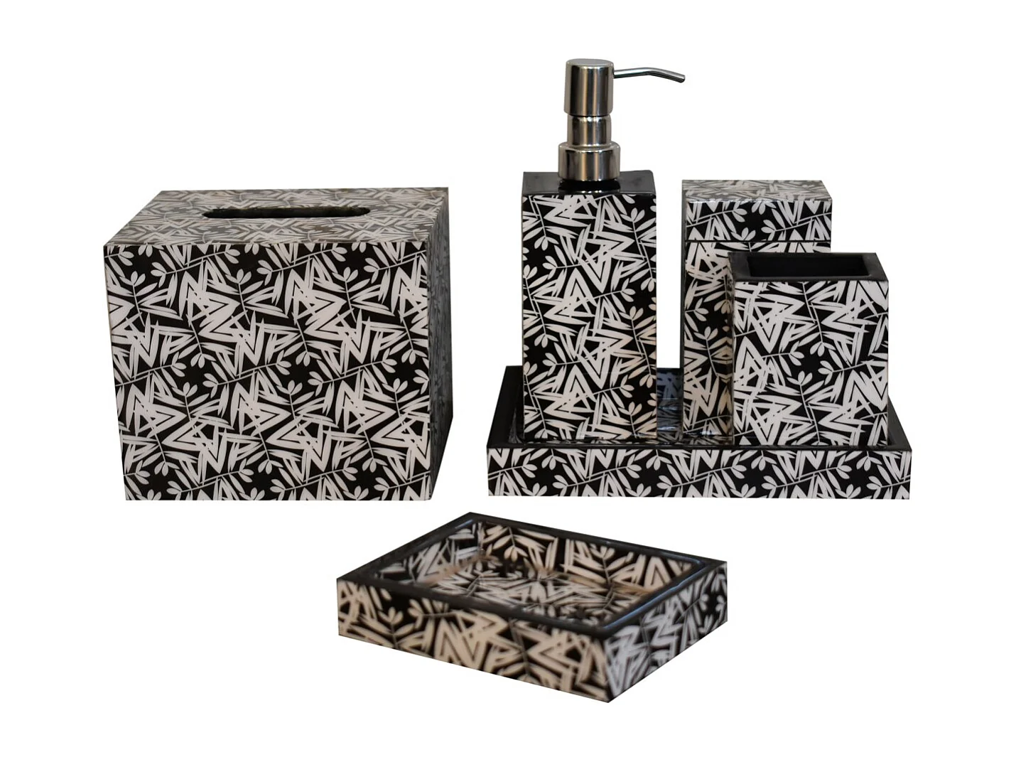 Artisan Furniture Solid Wood Aztec Print Bathroom Set of 6