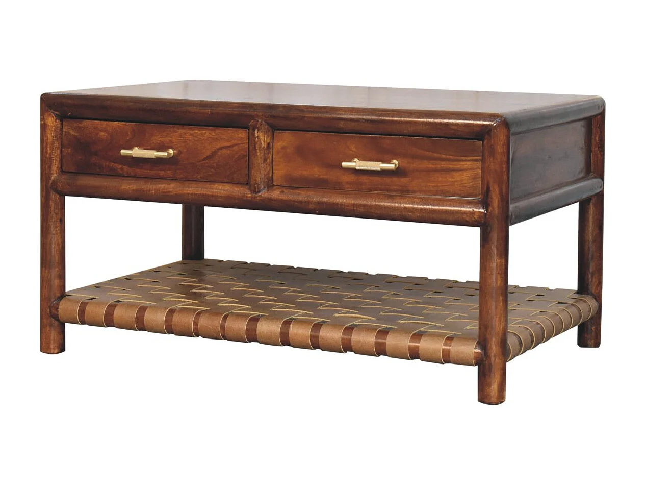 Artisan Furniture Solid Wood Regency Woven Coffee Table with 4 drawers