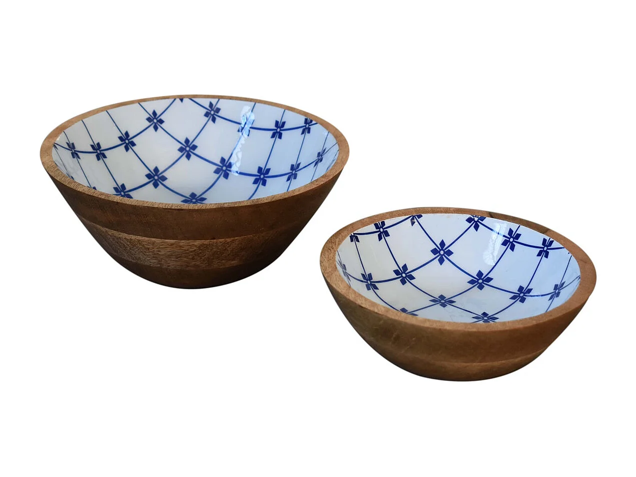 Artisan Furniture Solid Wood Blue and White Bowl Set of 2