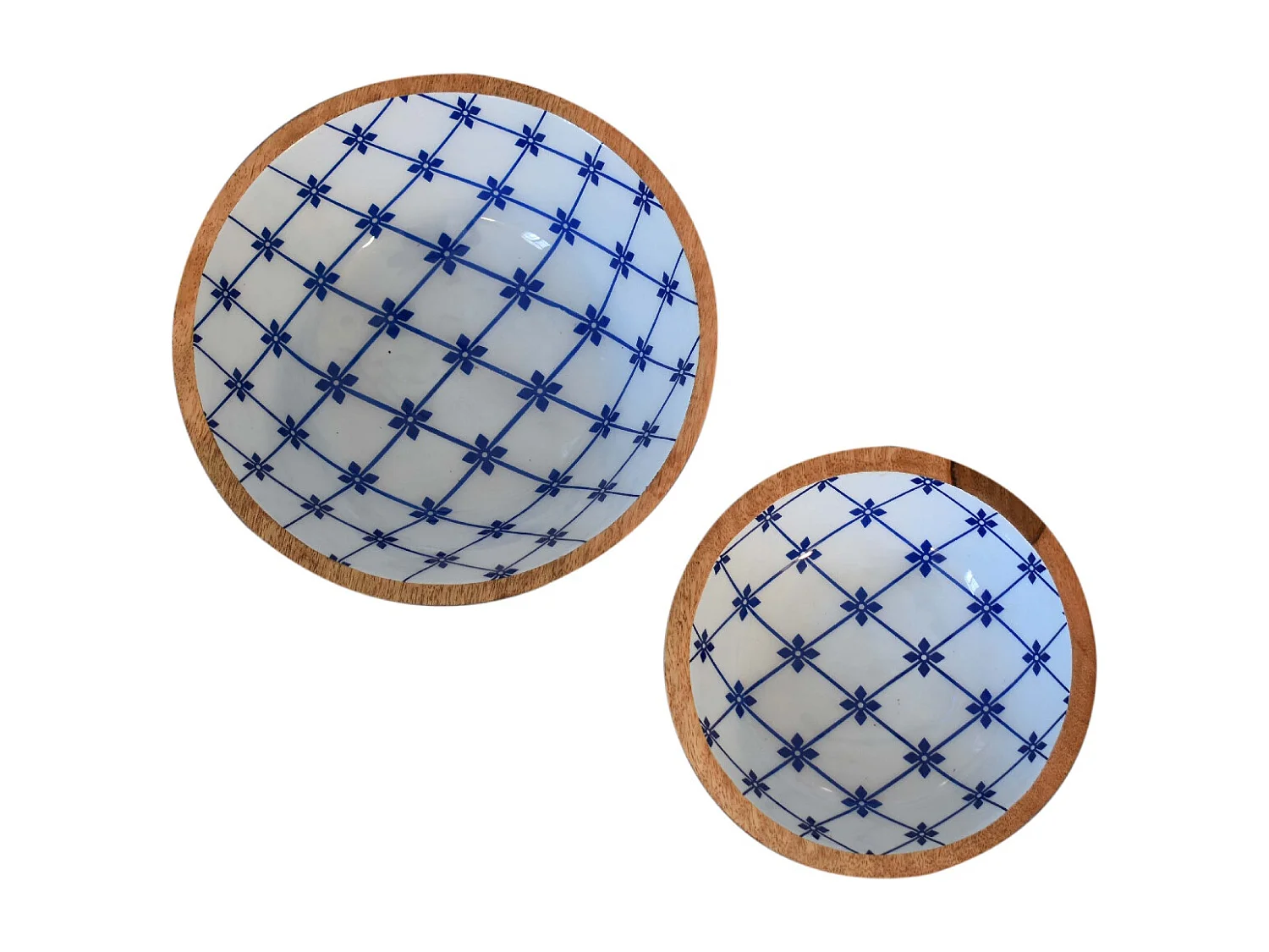 Artisan Furniture Solid Wood Blue and White Bowl Set of 2