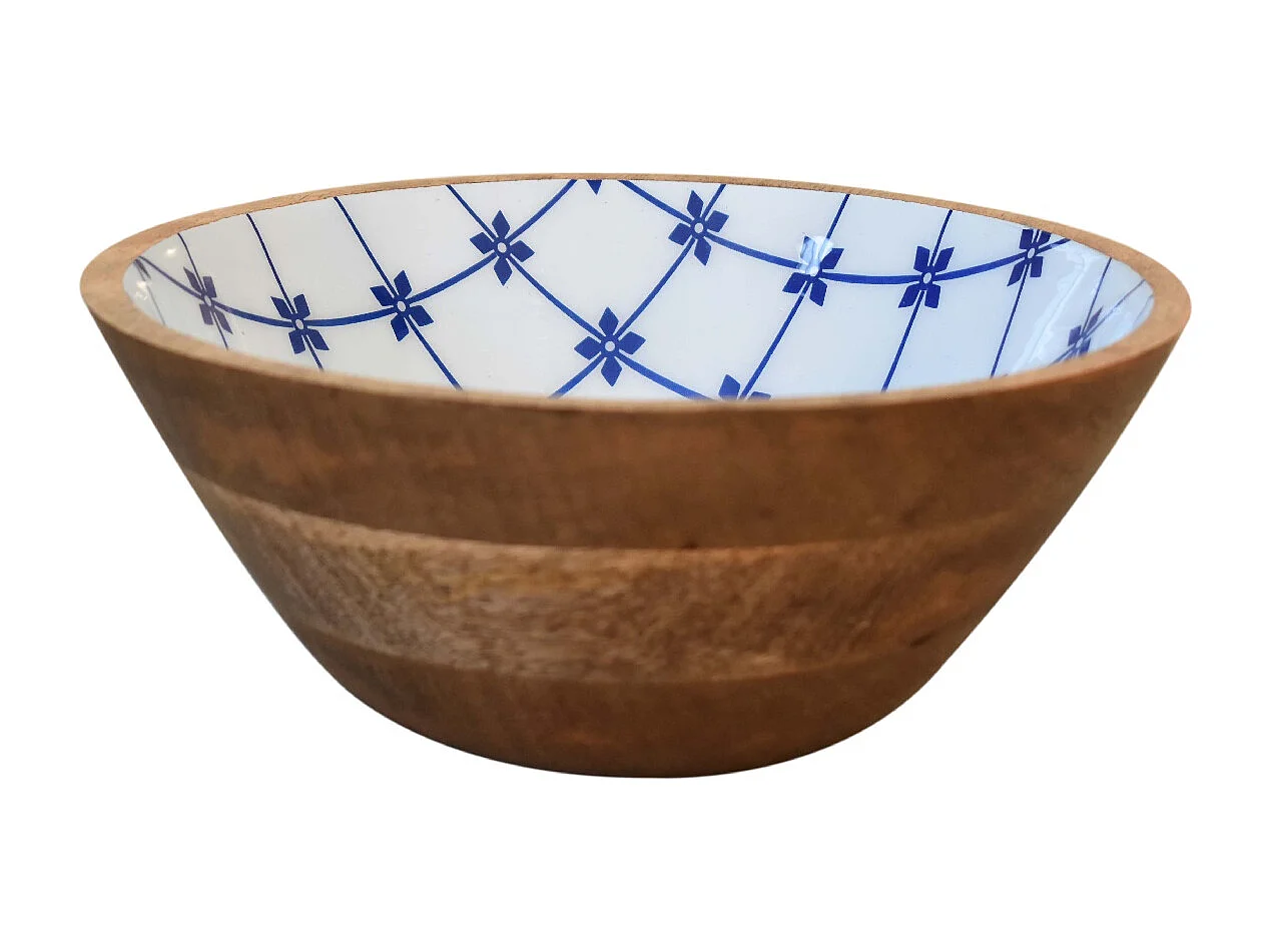 Artisan Furniture Solid Wood Blue and White Bowl Set of 2