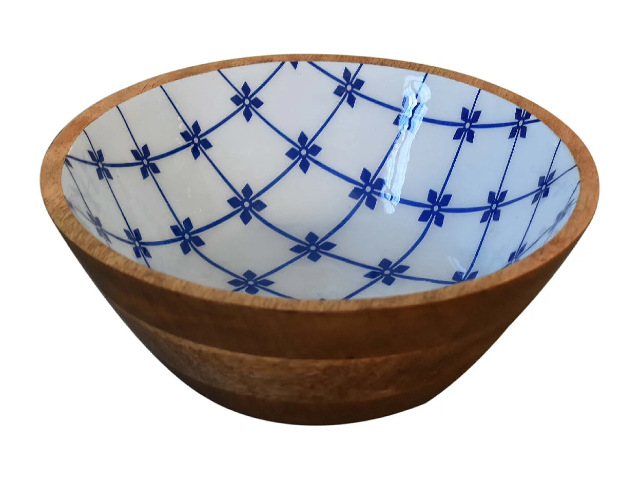 Artisan Furniture Solid Wood Blue and White Bowl Set of 2