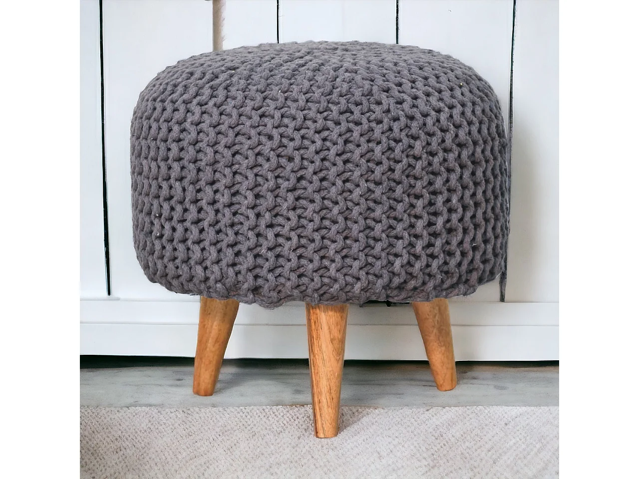 Artisan Furniture Solid Wood Keeva Grey Round Footstool