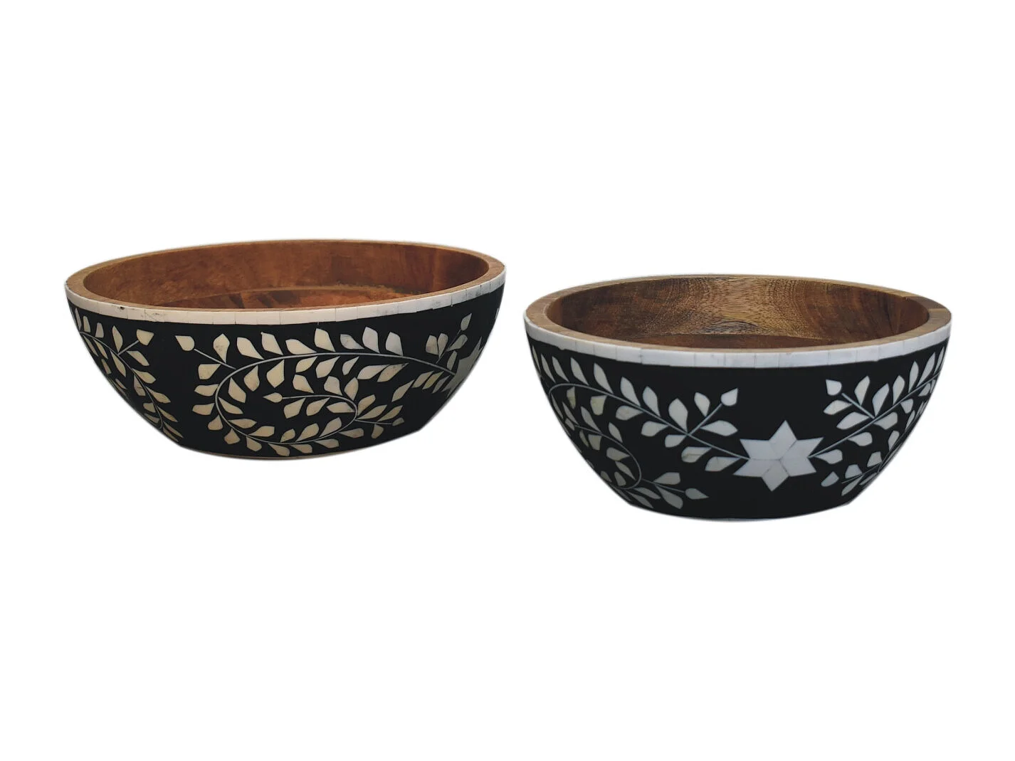 Artisan Furniture Solid Wood Floral Resin Inlay Bowl Set