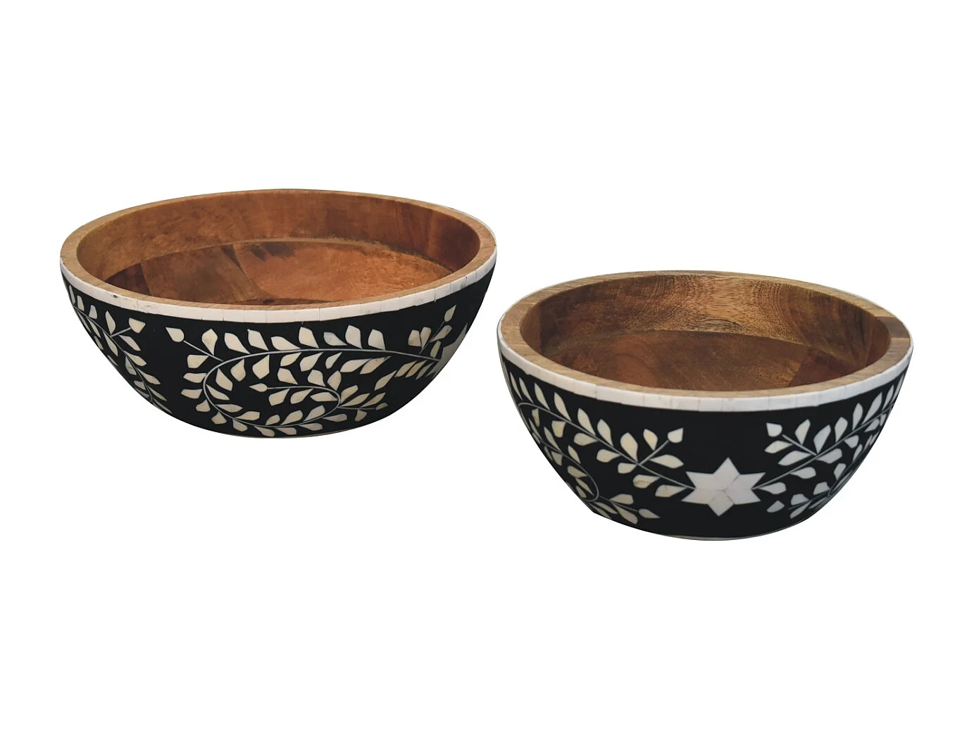 Artisan Furniture Solid Wood Floral Resin Inlay Bowl Set