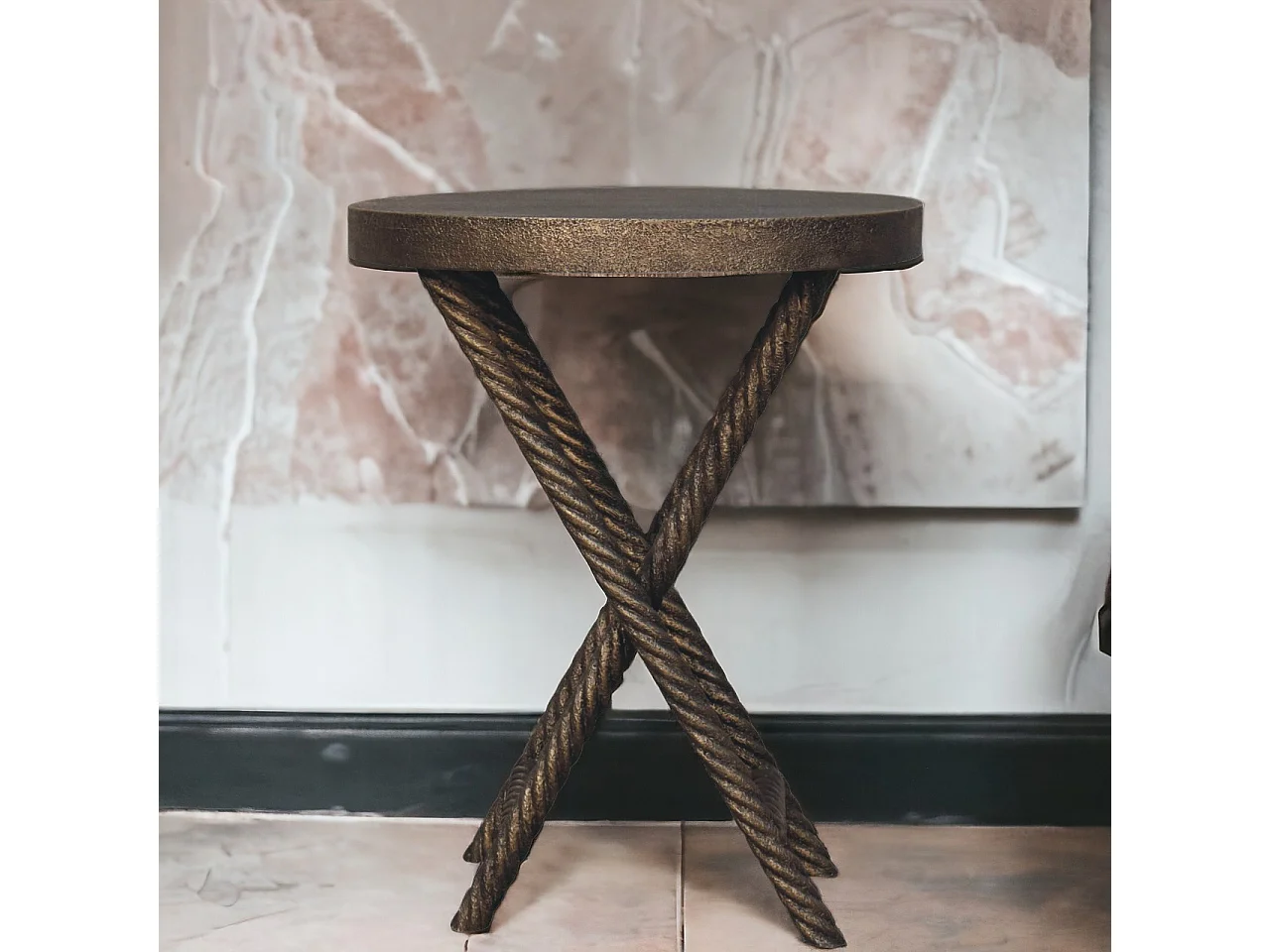 Artisan Furniture Solid Wood Metallic Rope Side Table
