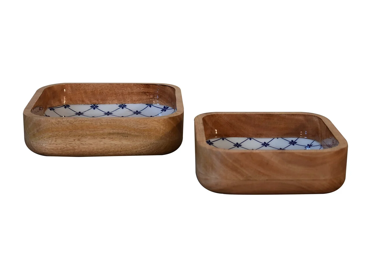 Artisan Furniture Solid Wood Blue and White Square Bowl Set of 2