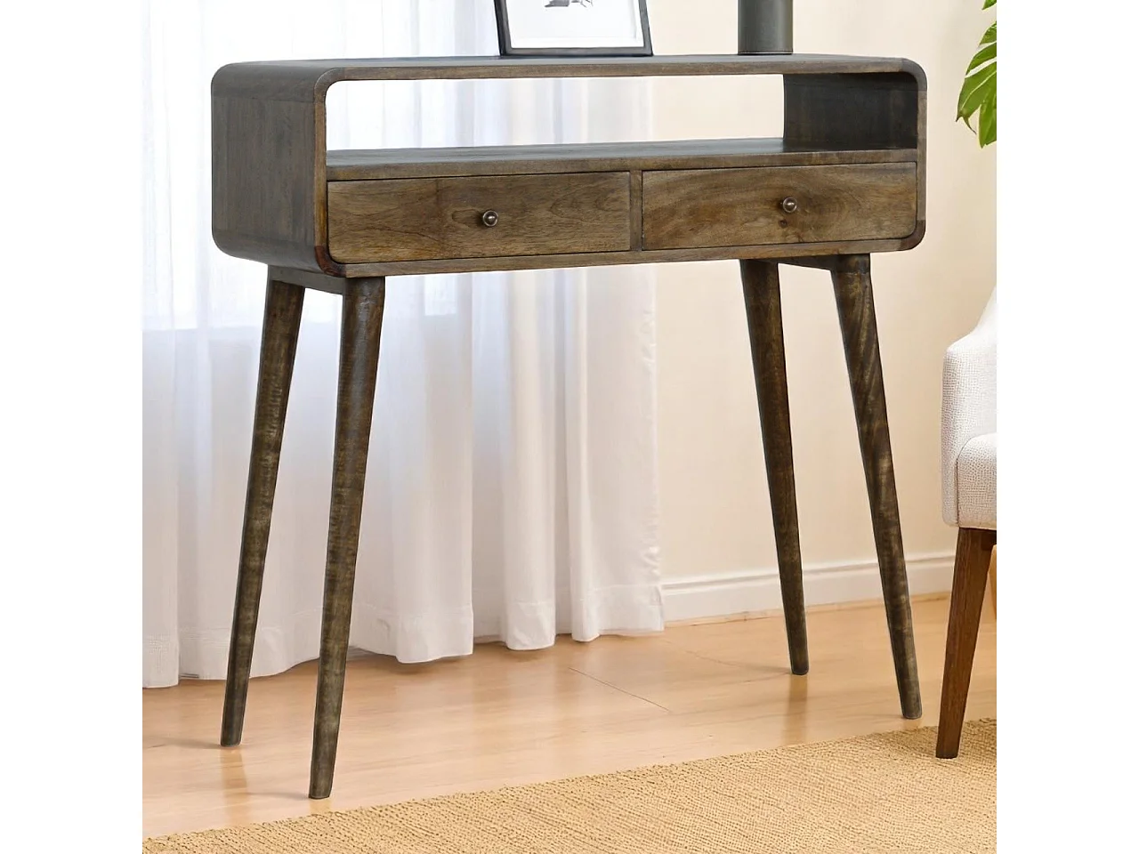 Artisan Furniture Solid Wood Curved Grey-wash Console Table
