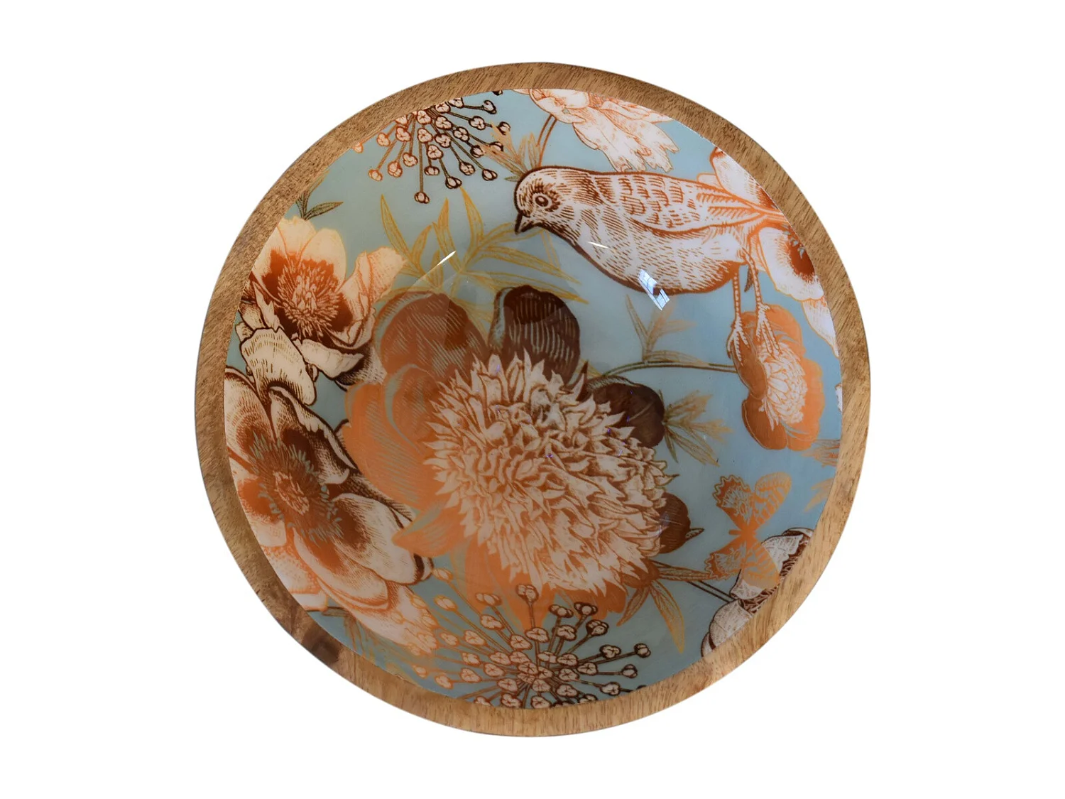Artisan Furniture Solid Wood Floral Bird Bowl Set of 2