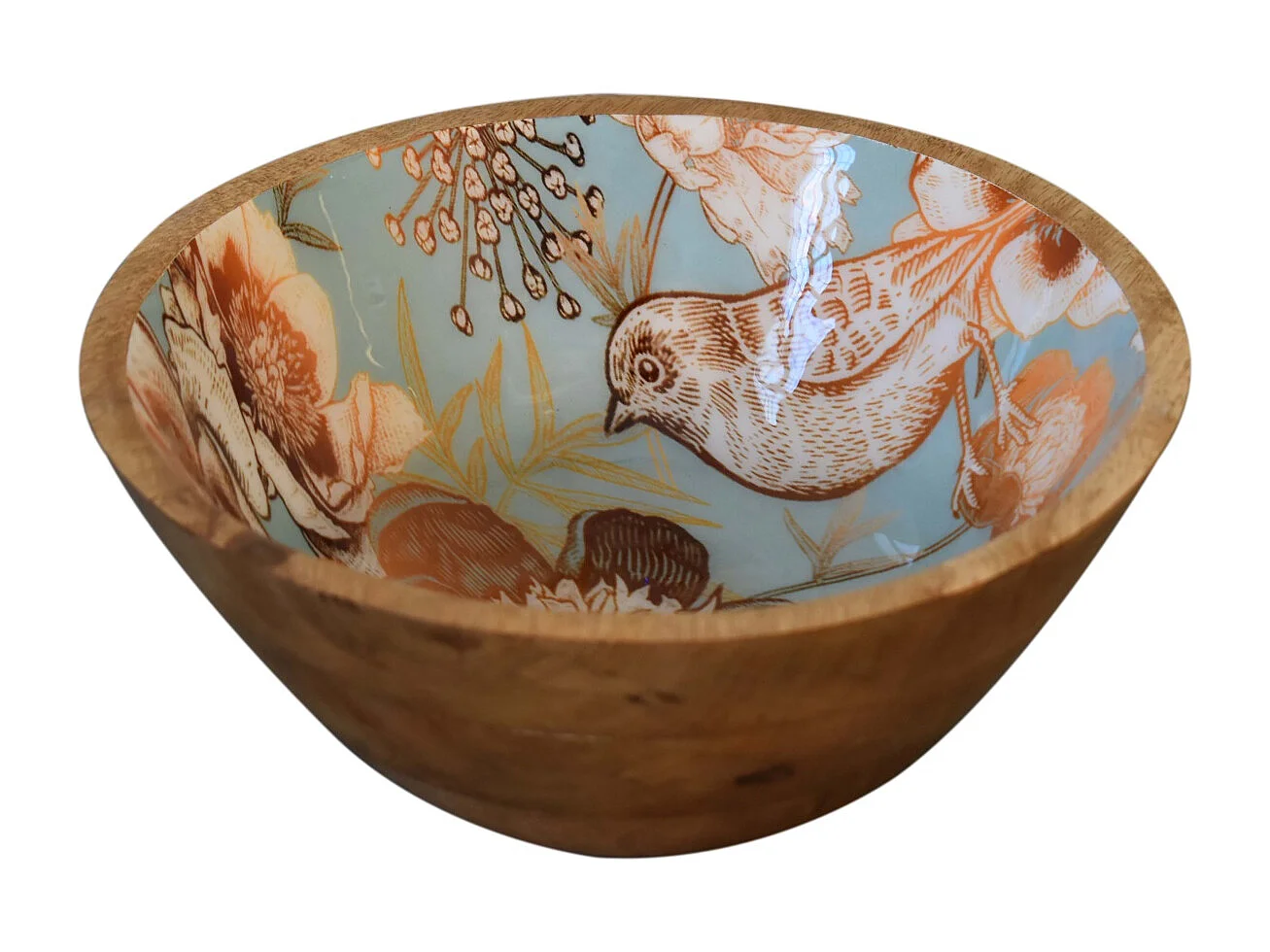 Artisan Furniture Solid Wood Floral Bird Bowl Set of 2