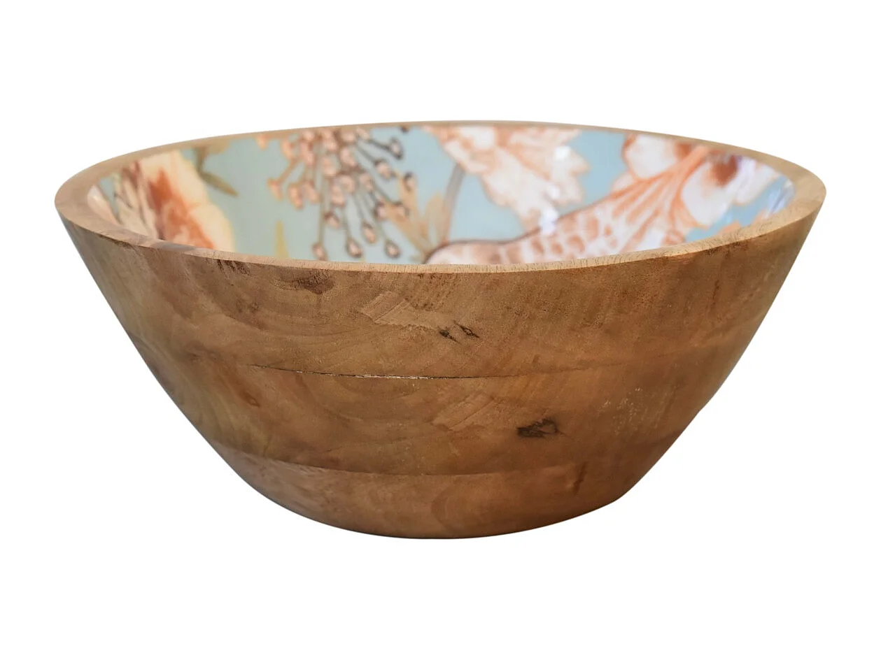 Artisan Furniture Solid Wood Floral Bird Bowl Set of 2