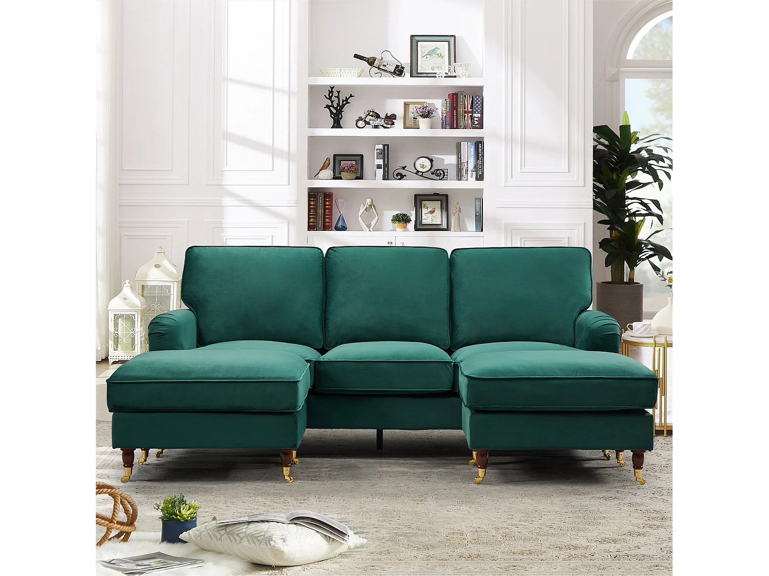 Woodbury 218cm Wide U-Shaped Velvet Fabric Corner Sofa