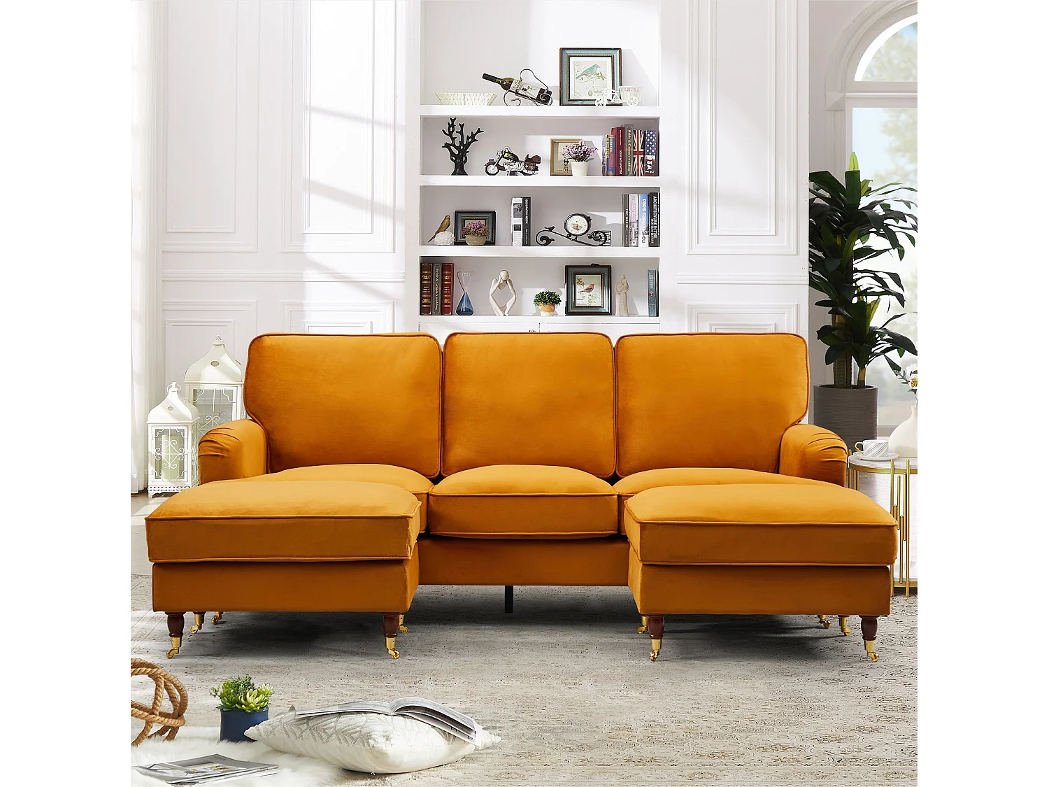 Woodbury 218cm Wide U-Shaped Velvet Fabric Corner Sofa