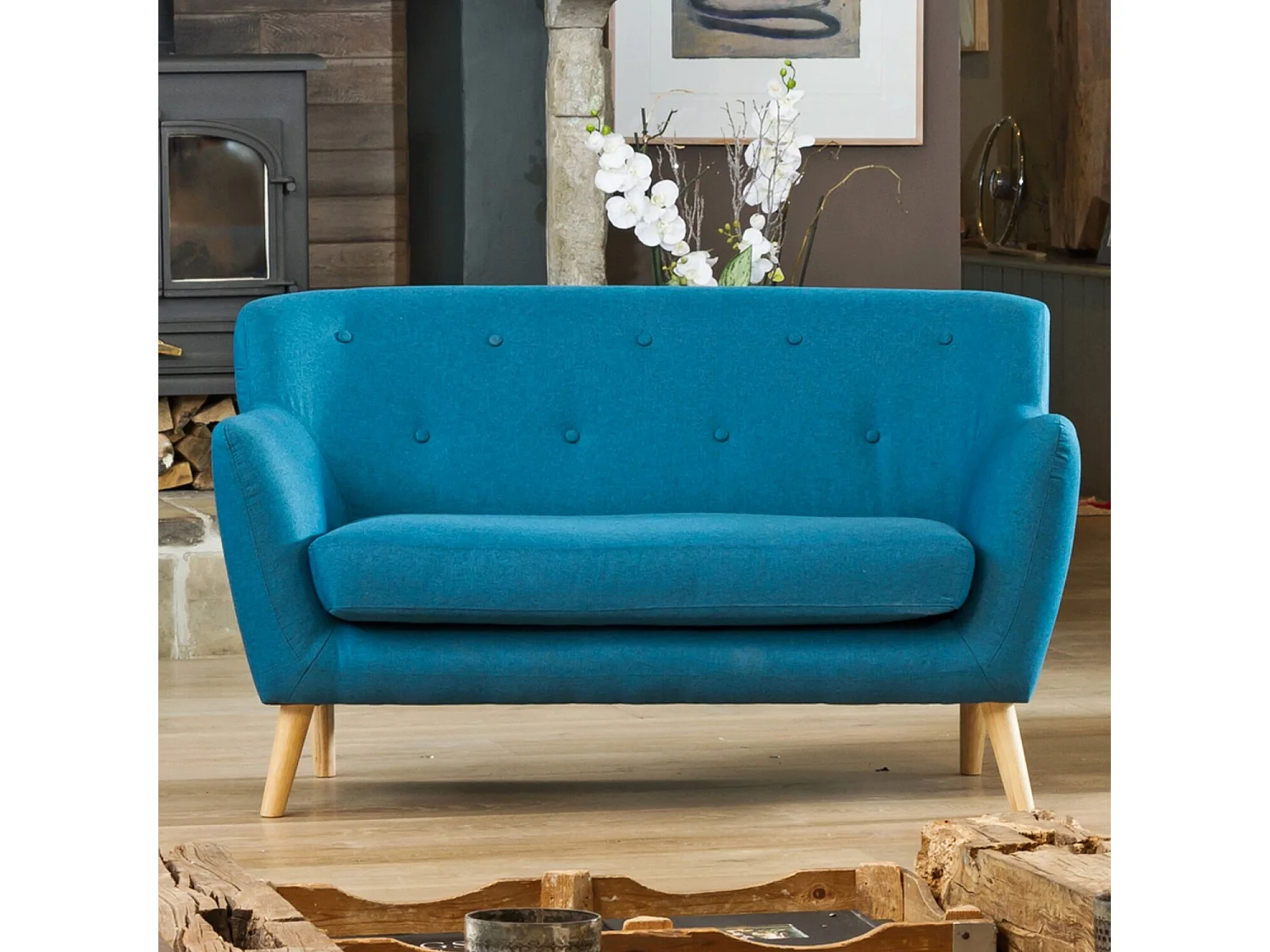 Lynwood 137cm Wide Scandi Style Hessian Fabric 2 Seat Sofa