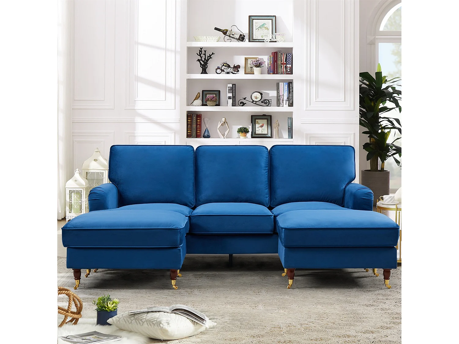 Woodbury 218cm Wide U-Shaped Velvet Fabric Corner Sofa