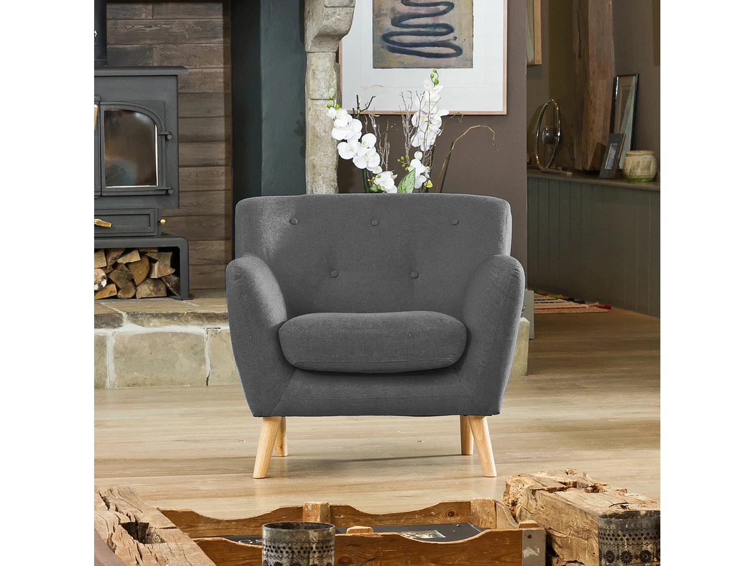 Lynwood 86cm Wide Scandi Style Hessian Fabric Armchair