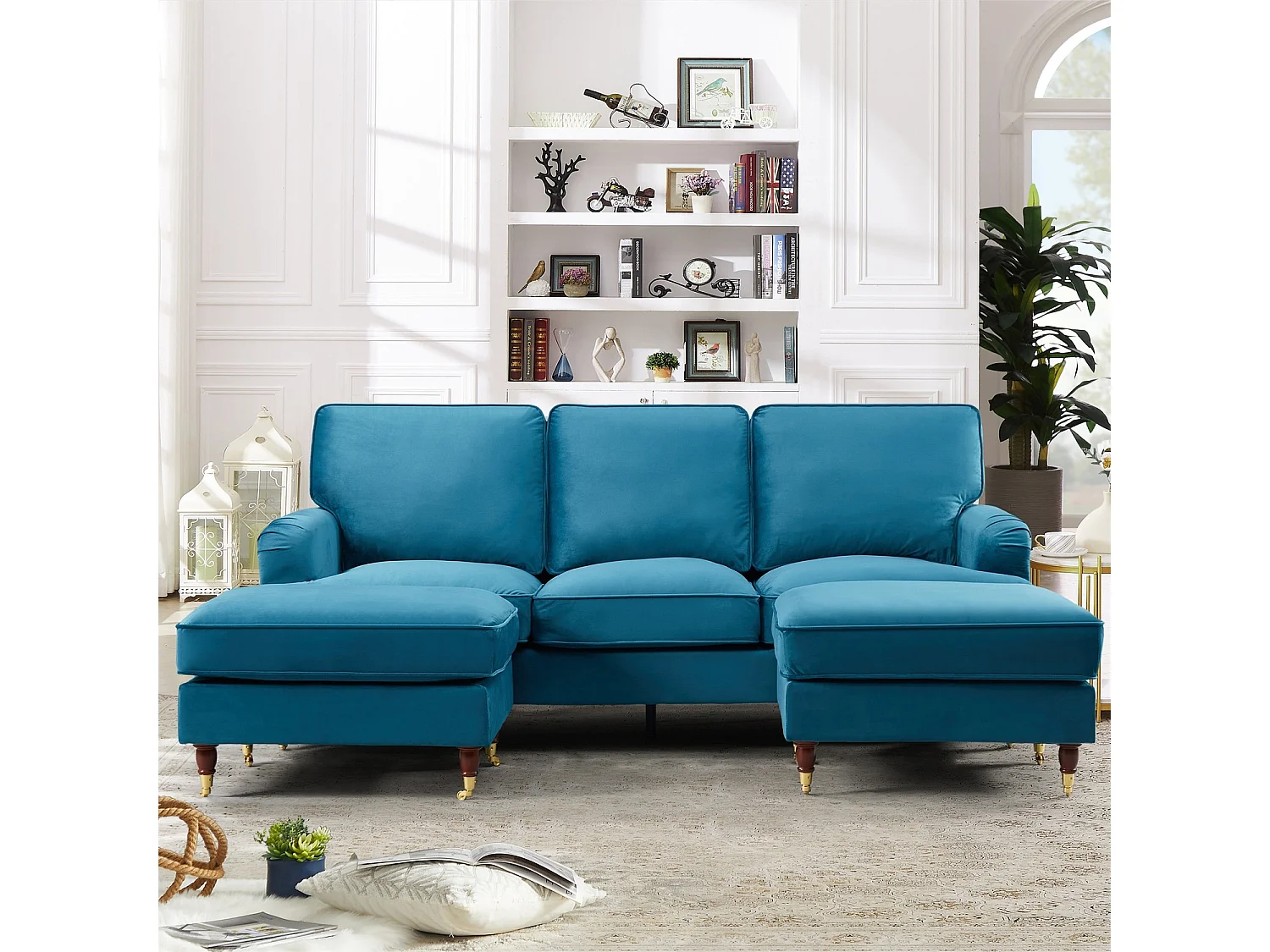 Woodbury 218cm Wide U-Shaped Velvet Fabric Corner Sofa