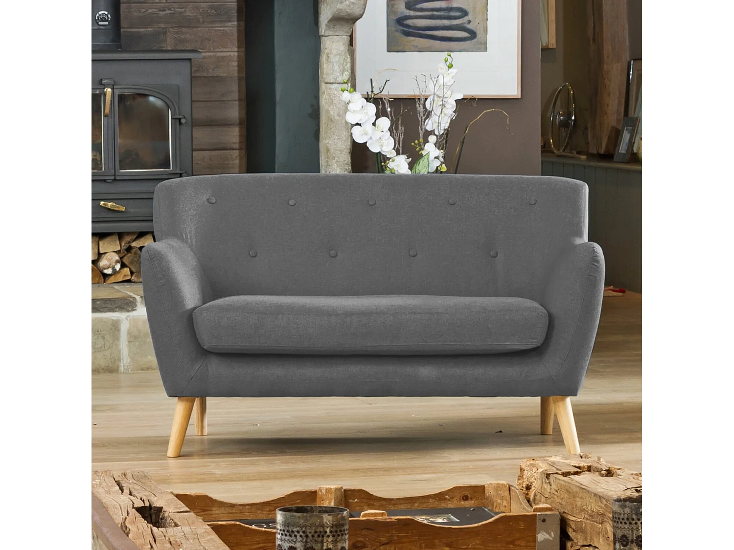 Lynwood 137cm Wide Scandi Style Hessian Fabric 2 Seat Sofa