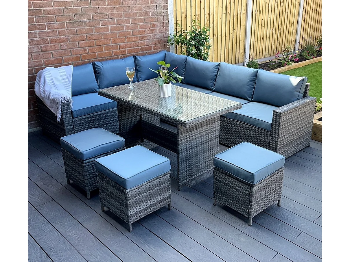 The Tarporley Grey 9 Seat Corner Rattan Dining Set - Fixed
