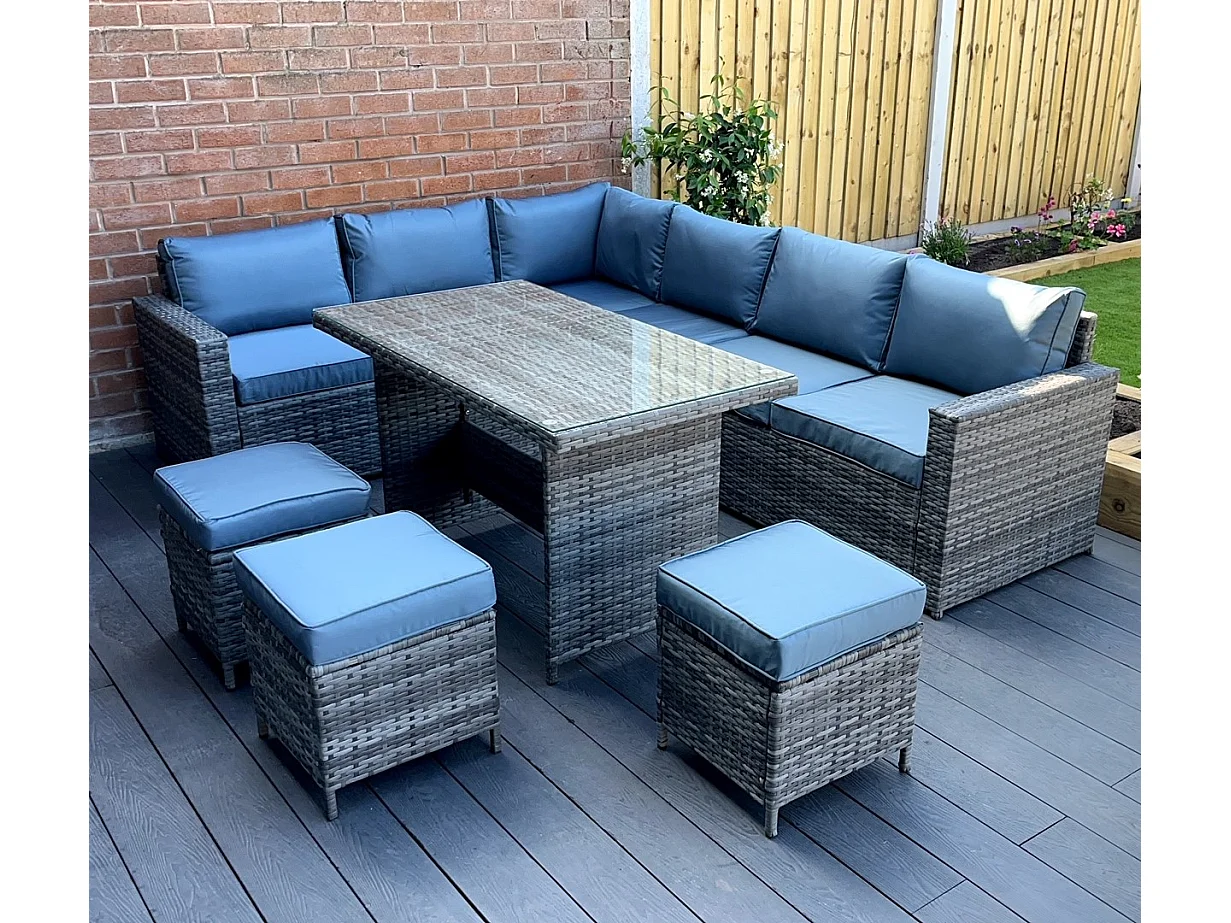 The Tarporley Grey 9 Seat Corner Rattan Dining Set - Fixed
