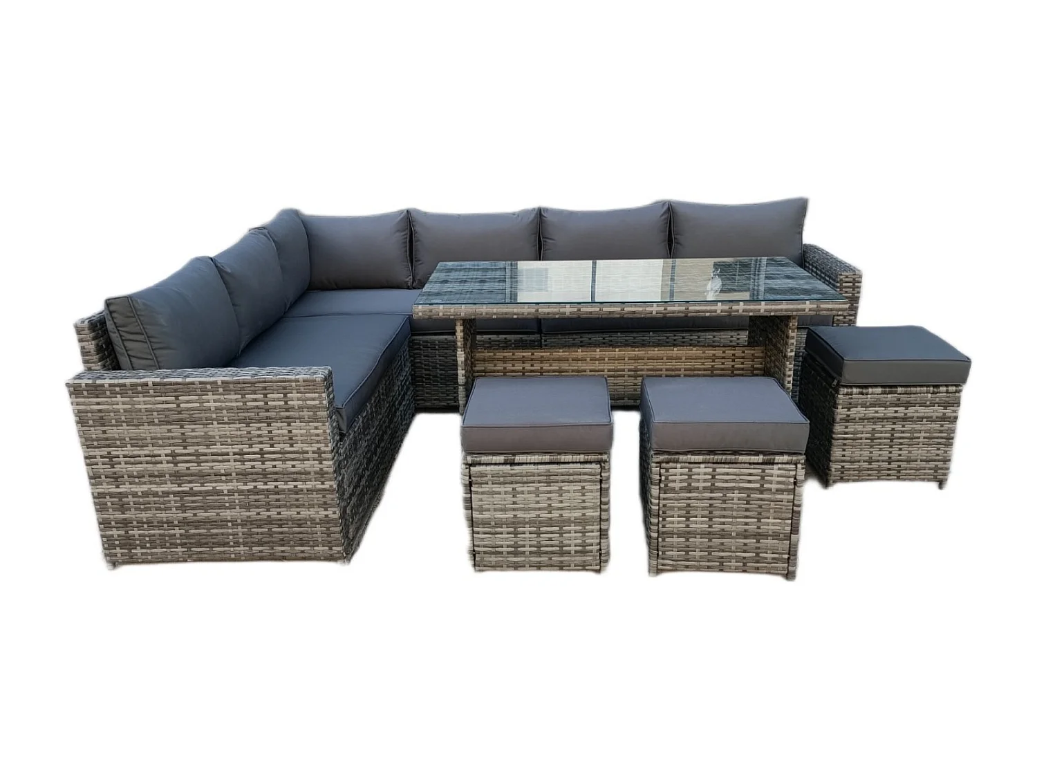 The Tarporley Grey 9 Seat Corner Rattan Dining Set - Fixed