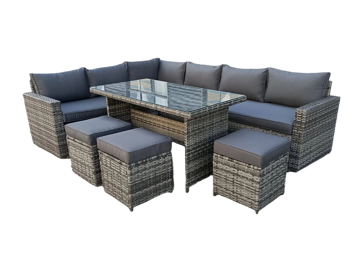 The Tarporley Grey 9 Seat Corner Rattan Dining Set - Fixed