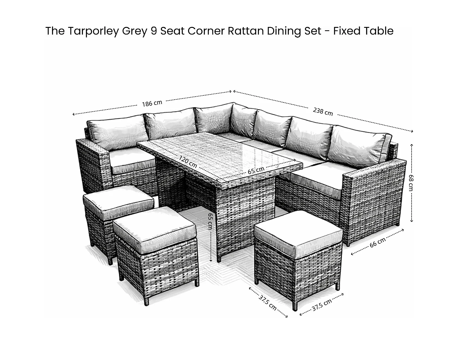 The Tarporley Grey 9 Seat Corner Rattan Dining Set - Fixed