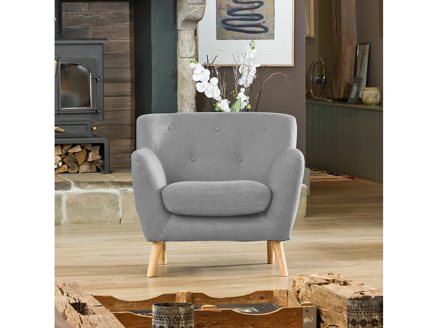 Lynwood 86cm Wide Scandi Style Hessian Fabric Armchair