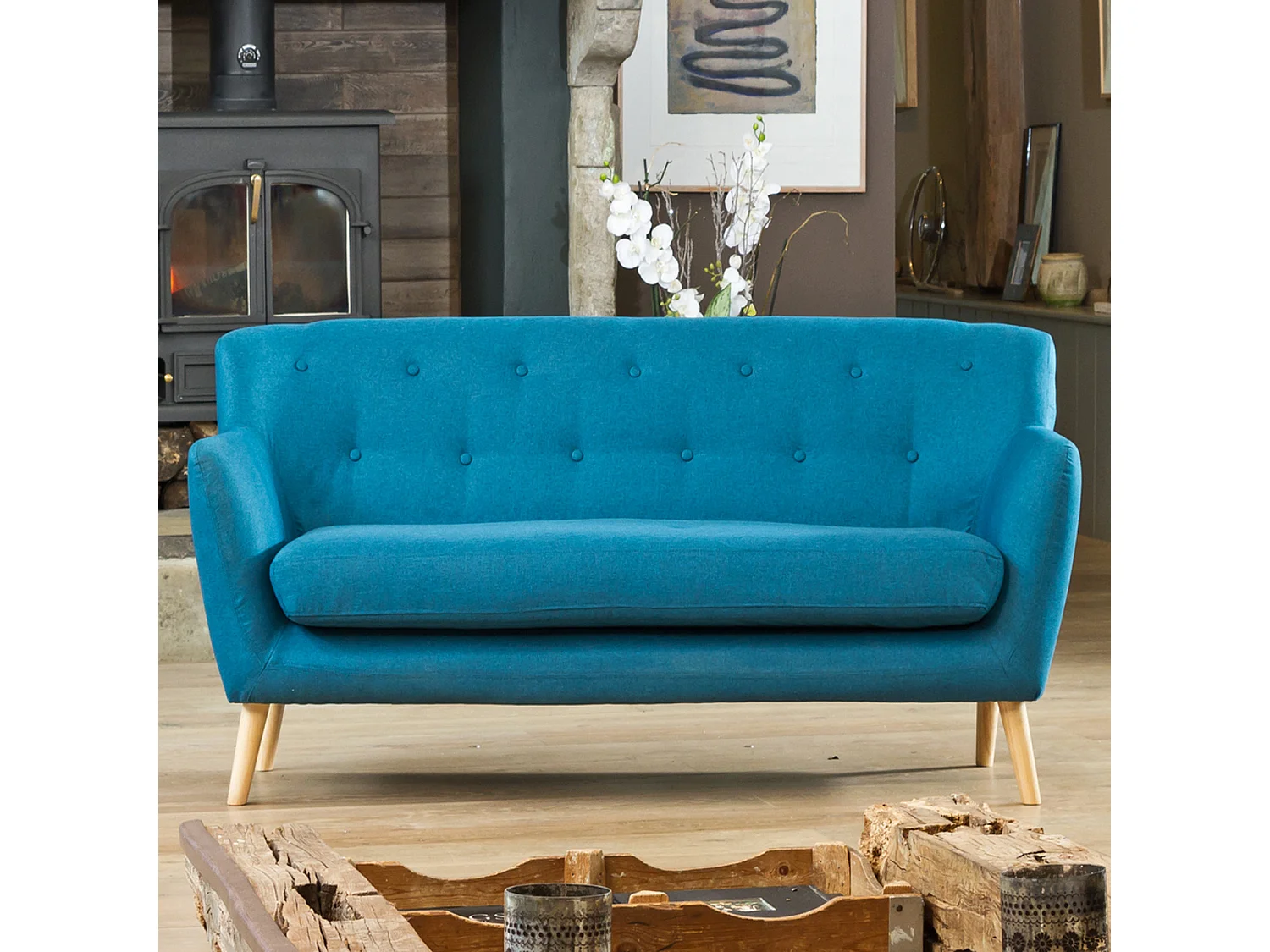 Lynwood 177cm Wide Scandi Style Hessian Fabric 3 Seat Sofa