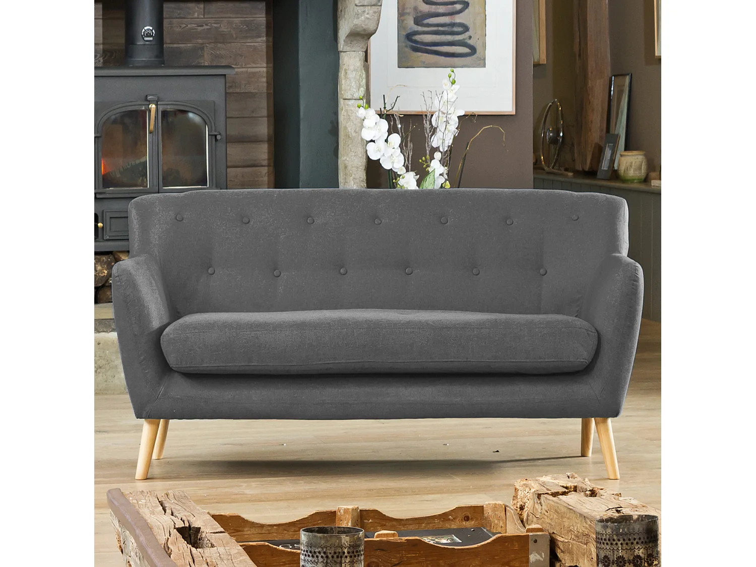 Lynwood 177cm Wide Scandi Style Hessian Fabric 3 Seat Sofa