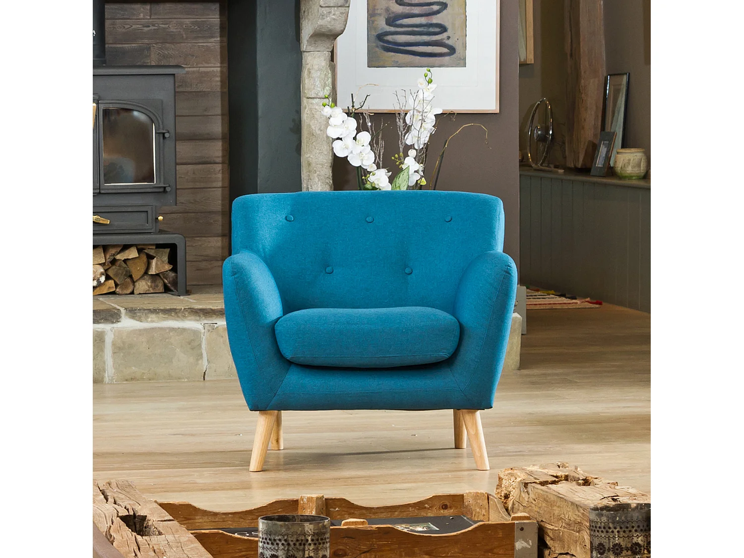 Lynwood 86cm Wide Scandi Style Hessian Fabric Armchair