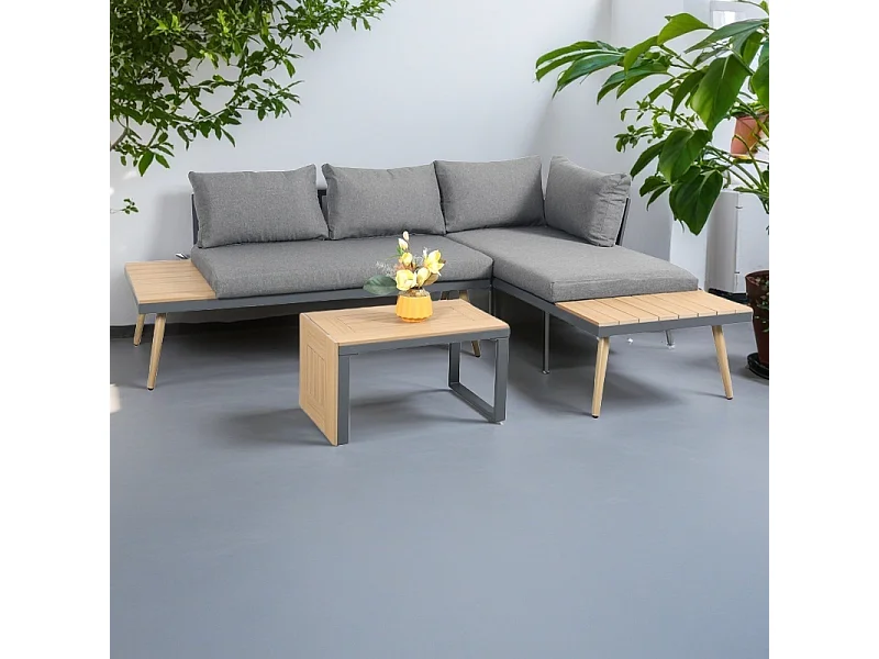 Belmont Metal and Contemporary Poly-Wood Sectional Corner Garden Set