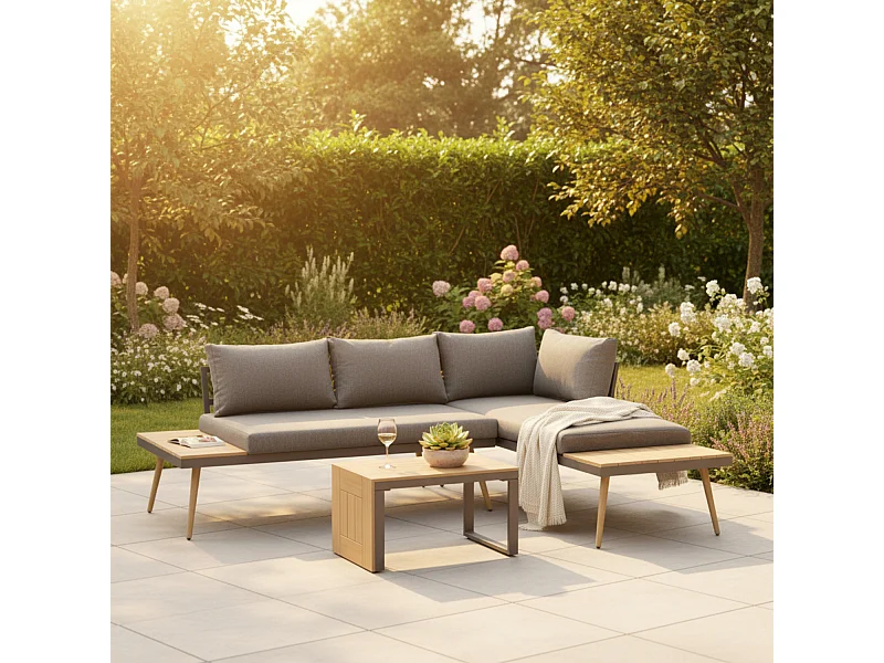 Belmont Metal and Contemporary Poly-Wood Sectional Corner Garden Set