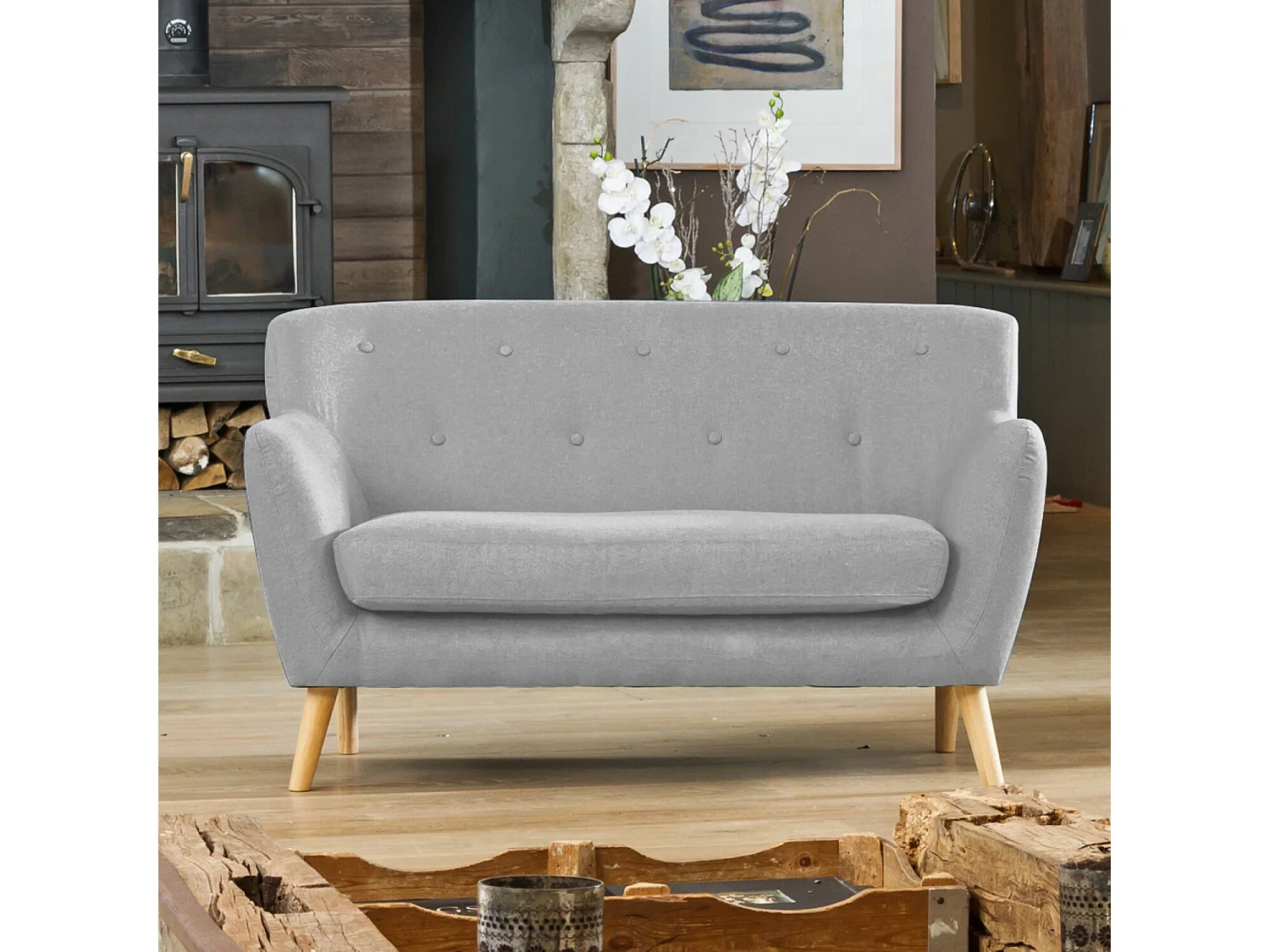 Lynwood 137cm Wide Scandi Style Hessian Fabric 2 Seat Sofa