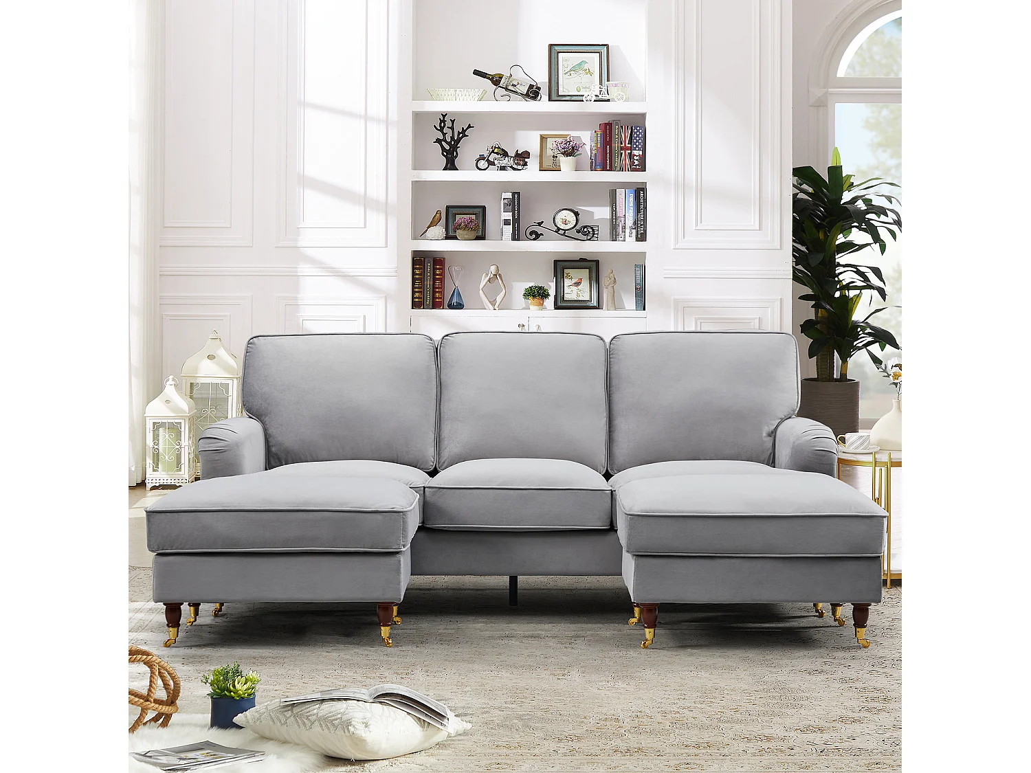 Woodbury 218cm Wide U-Shaped Velvet Fabric Corner Sofa