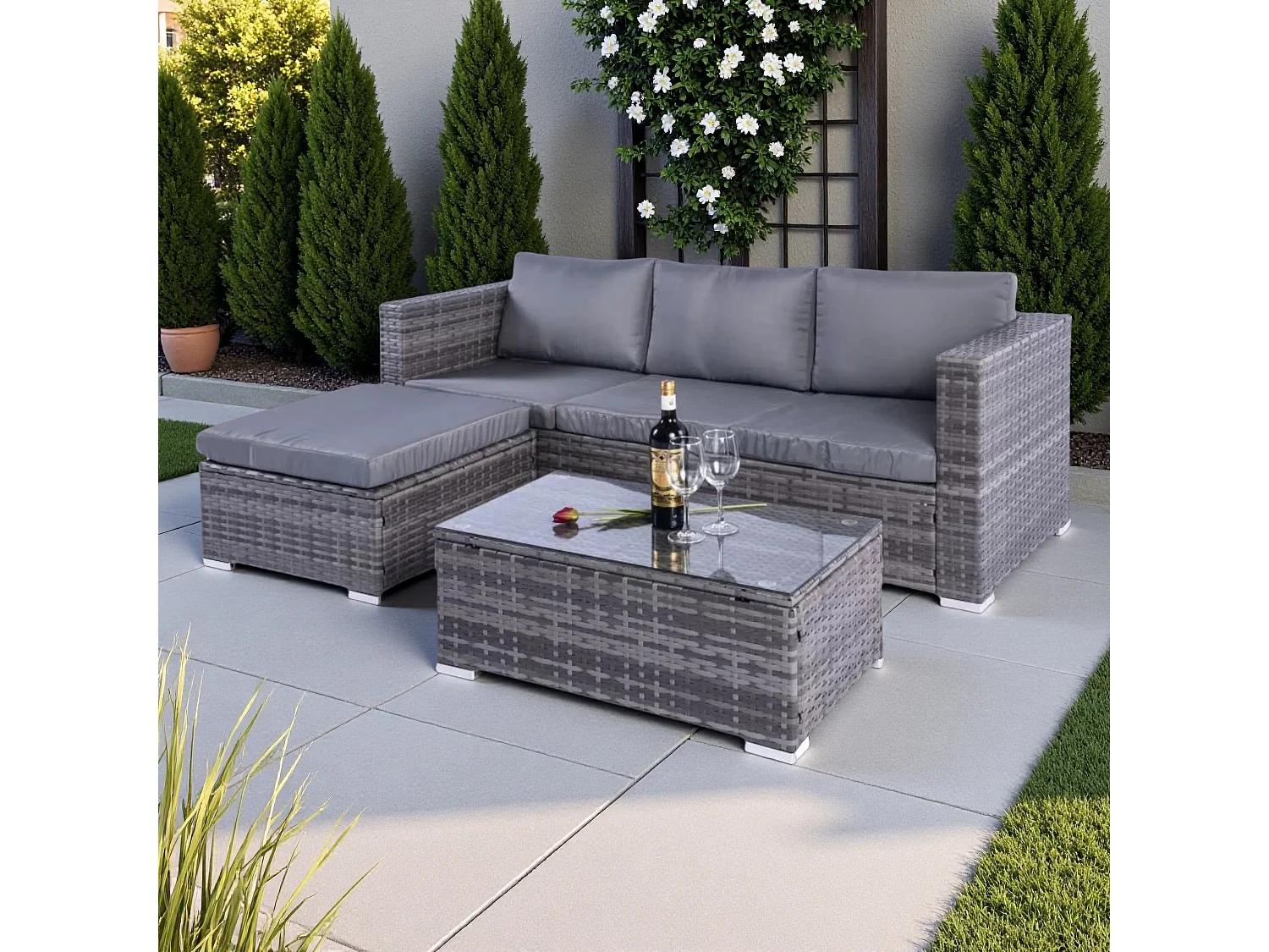 Dunham Grey 4 Seat Rattan Sofa Set with Coffee Table