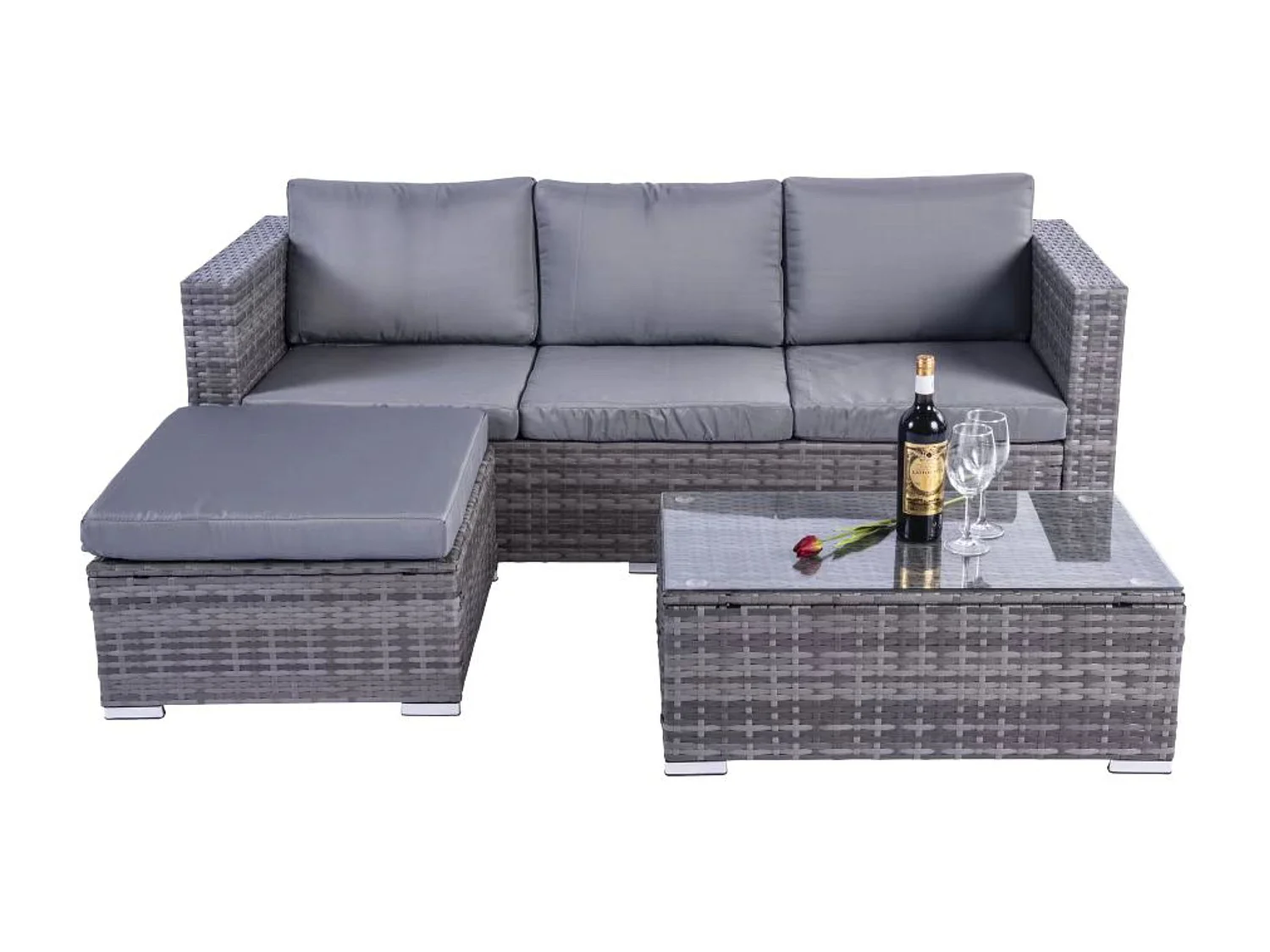 Dunham Grey 4 Seat Rattan Sofa Set with Coffee Table