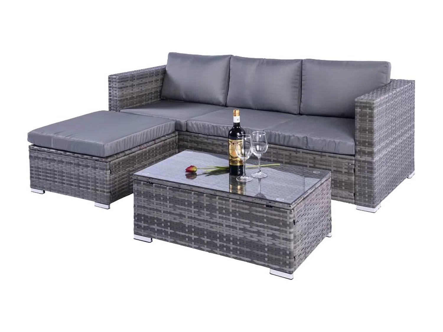 Dunham Grey 4 Seat Rattan Sofa Set with Coffee Table